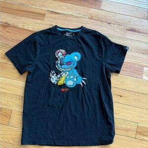Riot Society Black Graphic Tee with Blue Bear Design
